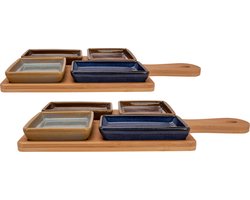Set van 2x stuks serveerplanken bamboe 29 x 20 cm met 8x luxe hapjes/saus/tapas schaaltjes — cadeau in Kookcadeaus