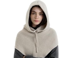 Muts -Warme muts - Wintermuts dames - Gebreide muts - Winter warme -Gebreide Muts Dames -2-in-1 Capuchonsjaal - Wintermuts Zonder Rand - Gebreide Haakmuts Sjaalset - Perfect voor Feestdecoratie - Kerstcadeau - Kerst - Beigegrijs - Pasen — cadeau in Mode & Accessoires