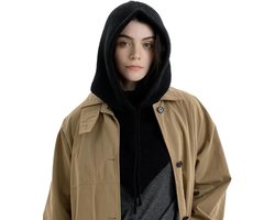Muts -Warme muts - Wintermuts dames - Gebreide muts -Winter warme -Gebreide Muts Dames -2-in-1 Capuchonsjaal - Wintermuts Zonder Rand - Gebreide Haakmuts Sjaalset - Perfect voor Feestdecoratie - Kerstcadeau - Kerst - Donkerzwart — cadeau in Mode & Accessoires