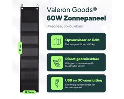 Valeron Goods® 60W Draagbaar Opvouwbaar Zonnepaneel – USB & DC Output – Outdoor Solar Charger voor Smartphone, Tablet & Powerbank – Lichtgewicht & Compact — cadeau in Sport & Outdoor