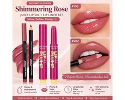 Lip Oil met Lip Liner Set – Shimmer Lip Gloss, Plumping Effect, Hydraterend, Langhoudend, Waterproof Lipliner, Rosé Pink + Gratis Masker — cadeau in Verzorging