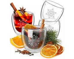 Set van 4 Dubbelwandige Glazen voor Warme Dranken en Glühwein (220ml) — cadeau in Kookcadeaus