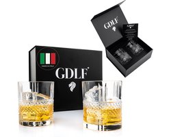 GDLF® Kristal Superior Whiskey Glazen Set in Luxe Geschenkdoos | Whiskey Set | Hoogwaardig 100% Lood-Vrij Kristal | Made in Italie | Luxe Waterglazen , Gin Tonic Glazen en Likeurglazen | Cadeau voor Man & Vrouw — cadeau in Kookcadeaus