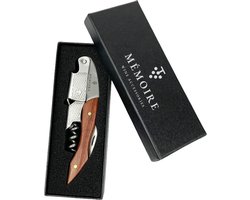 Mémoire® Couteau Sommelier Kurkentrekker - Wijnopener - Perfect cadeau voor wijnliefhebbers - 3 in 1 Kelnersmes - Kurkentrekker Wijn - Premium kelnermes van pakkahout met rosewood look - stijlvolle en functionele kurkentrekker - Horeca wijnopener — cadeau in Eten & Drinken