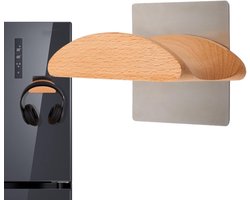 Hoofdtelefoon Houder - Ophanghaak Oortjes - Bureau Organisatie - Stevig Hout Metaal - 10x6.3cm - Natuurlijk — cadeau in Gadgets