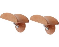 Koptelefoonstandaard Hout - Hoofdtelefoonhouder Muur - Opbergen Oortjes - Massief Houten Constructie - 2 Sets - Houtkleur — cadeau in Gadgets