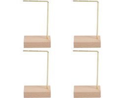 4 stks L Bar Oorbel Stand Messing Sieraden Stand Goud Messing Metalen Oor Stud Oorbel Houders Hanger Display Organizer Plank met Houten Basis voor Sieraden Slaapkamer Entryway Display Home — cadeau in Sieraden
