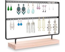 Oorbellen Houder 2 Laag Sieraden Oor Stud Organizer Display Stand Oorbellen Boom Metalen Ijzeren Haak Met Houten Basis (Zwart/Wit) Sieraden display (Color : Black-2, Size : L) — cadeau in Sieraden