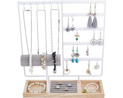 5-Tier Witte Sieraden Organizer Stand met 102 Gaten - Oor Stud Houder - Houten Dienblad voor Kettingen, Armbanden, Oorbellen en Ringen - Opslag voor Retail Show — cadeau in Sieraden