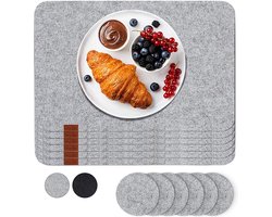 Luana Rose Vilten placemats set van 12 in antraciet - afveegbare placemat - 44x32 cm vilten onderzetters - hoogwaardige wasbare placemats - tafelonderzetter placemat + glazen onderzetterset — cadeau in Wonen & Interieur