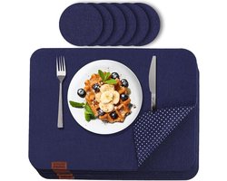 Luana Rose vilten placemats set van 12 in antraciet - afveegbare placemat - vilten onderzetters 44x32 cm - hoogwaardige wasbare placemats in blauw - tafelonderzetter placemat + glazen onderzetterset — cadeau in Wonen & Interieur
