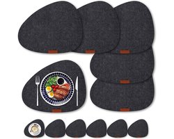 Vilten placemats, onderzetters, set van 12 stuks, hittebestendige antislip placemats voor thuis en restaurant, wasbare placemats, 6 onderzetters (donkergrijs) — cadeau in Wonen & Interieur