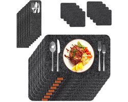SnelShoppen - Set van 24 Vierkante Vilt Placemat Set met 8 Placemats, 8 Coasters en 8 Bestekzakken, Wasbaar, Hittebestendig, Stijlvolle Tafeldecoratie — cadeau in Wonen & Interieur
