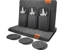 Vilten placemats set van 18 stuks - 6 placemats antislip tafelmatten 44 cm x 30 cm x 3 mm - antraciet — cadeau in Wonen & Interieur