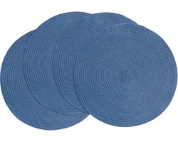 Set van 4 ronde geweven placemats van 38 cm, wasbaar, hittebestendig katoen en polyester, ronde placemats voor de keuken en eettafel - Sail Blue — cadeau in Wonen & Interieur