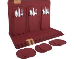 Vilt placemats set van 18, afwasbaar, hittebestendig en antislip voor eettafel - 44 x 31 cm, bordeauxrood — cadeau in Wonen & Interieur