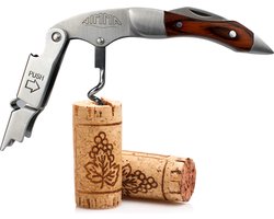 Kurkentrekker - Multifunctioneel - Kurkentrekker Wijn - Kelnersmes - 3 in 1 set - Wijnopener - RVS - Bieropener - Flesopener - Bruin en RVS - van Nimma — cadeau in Eten & Drinken