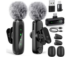 Strolox® Draadloze Microfoon Pro - 2 Stuks - Lavalier - Windshields - Dasspeld - Lange Batterij - USB-C/Lightning - Plug & Play — cadeau in Sieraden