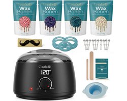 Cerabella® Professionele Wax Apparaat - Complete Set Inclusief 400 gram Wax Bonen - Ontharing Set voor Thuisgebruik - Wax Verwarmer - Wax Beans Heater - Wax Smelter Machine Pot - Zwart — cadeau in Verzorging