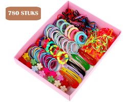 Meisjes Accessoires Giftbox – 780-delige Haaraccessoires Set - Haarelastiekjes - Clips, Speldjes & Elastiekjes - Kleurenmix — cadeau in Mode & Accessoires