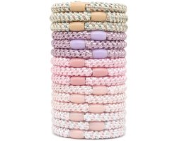 15 x Knekkie Haarelastiekjes met Kraaltje – Gevlochten Elastiek & Armband - Roze Stijl — cadeau in Mode & Accessoires
