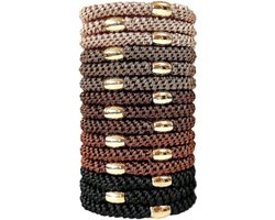 15 x Knekkie Haarelastiekjes met Kraaltje – Gevlochten Elastiek & Armband – Bruine Stijl — cadeau in Mode & Accessoires
