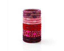 15 x Knekkie Haarelastiekjes met Kraaltje – Gevlochten Elastiek & Armband - Rode Stijl — cadeau in Mode & Accessoires