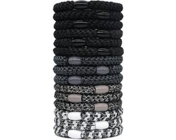 15 x Knekkie Haarelastiekjes met Kraaltje – Gevlochten Elastiek & Armband - Zwarte Stijl — cadeau in Mode & Accessoires