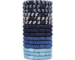 15 x Knekkie Haarelastiekjes met Kraaltje – Gevlochten Elastiek & Armband - Blauwe Stijl — cadeau in Mode & Accessoires