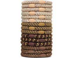 15 x Knekkie Haarelastiekjes met Kraaltje – Gevlochten Elastiek & Armband - Aarde tinten Stijl — cadeau in Mode & Accessoires