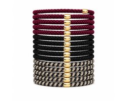 15 x Knekkie Haarelastiekjes met Kraaltje – Gevlochten Elastiek & Armband - Bordeaux Stijl - Goud - — cadeau in Mode & Accessoires