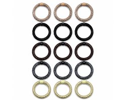 15 x Knekkie Haarelastiekjes met Kraaltje – Gevlochten Elastiek & Armband - Basic kleuren met Lurex draadje — cadeau in Mode & Accessoires
