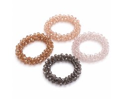 4 x Knekkie Bruin Haarelastiekjes met Kraaltjes & Parels – Armband & Elastiek in Één – Modieus Haaraccessoire - Stiekjes - Stiekie — cadeau in Sieraden