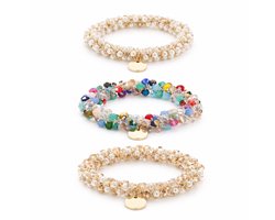 3 x Knekkie Haarelastiekjes met Kraaltjes & Parels – Armband & Elastiek in Één – Modieus Haaraccessoire - Stiekjes - Stiekie — cadeau in Sieraden