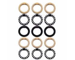 15 x Knekkie Haarelastiekjes met Kraaltje – Gevlochten Elastiek & Armband - Zwart beige zilver tinten — cadeau in Mode & Accessoires