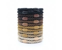 12 x Knekkie Haarelastiekjes met Kraaltje – Gevlochten Elastiek & Armband – Aardetinten — cadeau in Mode & Accessoires