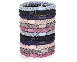 12 x Knekkie Haarelastiekjes met Kraaltje – Gevlochten Elastiek & Armband – Pasteltinten — cadeau in Mode & Accessoires