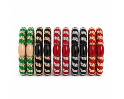 10 x Knekkie Haarelastiekjes met Kraaltje – Gevlochten Elastiek & Armband - Goud - Zilver - Zwart - Groen - Rood - Beige — cadeau in Mode & Accessoires