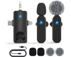 Strolox® Draadloze Microfoon - 2 Stuks - Lavalier - Windshields - Dasspeld - Lange Batterij - USB-C/Lightning - Plug & Play — cadeau in Sieraden