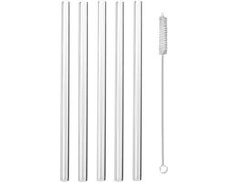 Knaak Herbruikbare Glazen Rietjes - Set van 4 + Reinigingsborstel - 20 cm - Transparant - Drinken — cadeau in Koken & Dineren