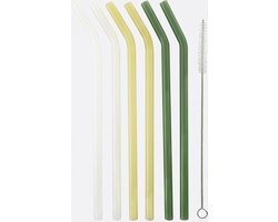 Point-Virgule - Point Virgule Set van 6 Gebogen Glazen Rietjes Met Reinigingsborstel en Zakje — cadeau in Koken & Dineren