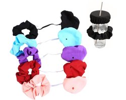 FA-VE Drinkcover Scrunchies – Set van 5 – Herbruikbare Glazen Beschermers met Rietjesopening – Zwart, Paars, Rood, Roze & Blauw — cadeau in Koken & Dineren