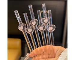 Stasia Glazen Rietje met Hol Roze Hart Set van 5 – Transparant Drinkrietje – Herbruikbaar Glasrietje – Luxe Design — cadeau in Koken & Dineren