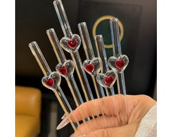 Stasia Glazen Rietje met Hol Rood Hart Set van 5 – Transparant Drinkrietje – Herbruikbaar Glasrietje – Luxe Design — cadeau in Koken & Dineren