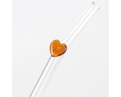 Stasia Glazen Rietjes met Amber Hart Set van 5 – Transparant Drinkrietje – Glazen Rietje – Luxe Design — cadeau in Koken & Dineren