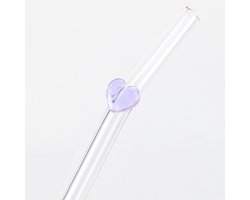 Stasia Glazen Rietje met Licht Paars Hart Set van 5 – Transparant Drinkrietje – Glazen Rietje – Luxe Design — cadeau in Koken & Dineren