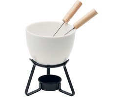 KASE Keramische Fondueset - Voor waxinelichtjes - Met 2 vorkjes - 240ml - Kaas fondue - Chocolade fondue - Fonduepan - Wit — cadeau in Kookcadeaus