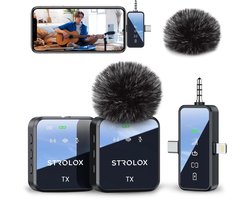 Strolox® Draadloze Microfoon Pro - 2 Stuks - Oplaadcase - Lavalier - Windshields - Dasspeld - Lange Batterij - USB-C/Lightning - Plug & Play — cadeau in Elektronica
