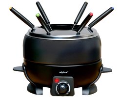 alpina Fondueset Elektrisch 800W – Fonduepan 2L voor 6 Personen - Geschikt voor Kaasfondue en Chocolade Fondue – Incl. Fonduevorken – Instelbare Temperatuur – RVS met Antiaanbaklaag — cadeau in Kookcadeaus
