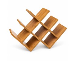 Bamboe Wijnrek voor 8 Flessen – Houten Flessenrek – Wijnflessenhouder – Vrijstaand Wijnrek – 46,5 x 32 x 16,5 cm – Bruin — cadeau in Wonen & Interieur